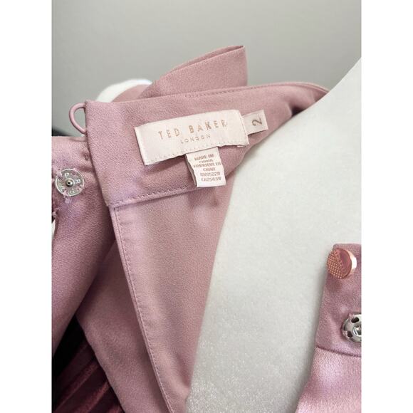 TED BAKER Trapeze Colorblock Dress Pleated Sleeveless SZ 2 Bow Pink Red Purple - Picture 9 of 13